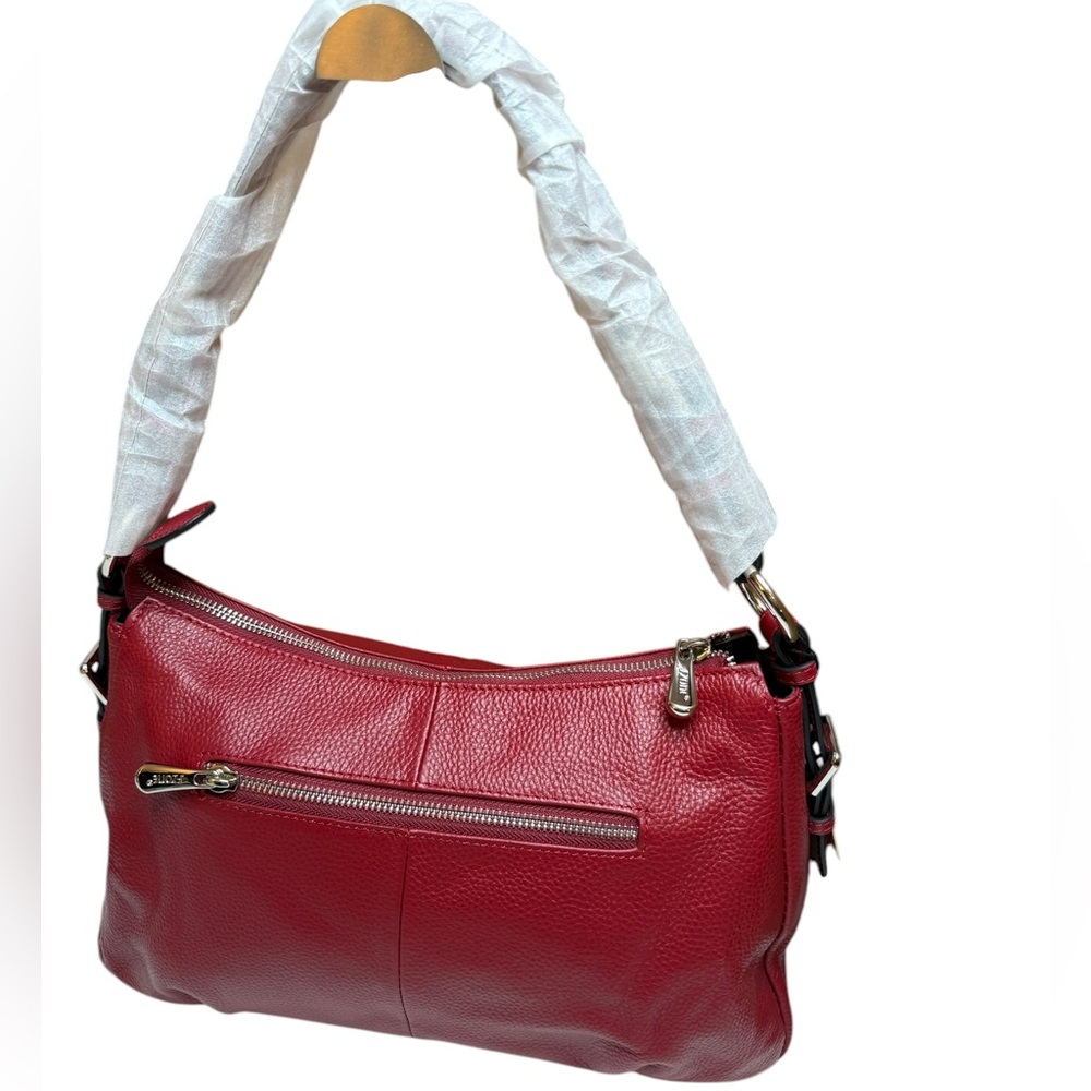 S-zone Red Leather Shoulder Bag with silvertone hardware. - Picture 10 of 14
